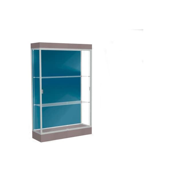 Waddell Display Case Of Ghent Edge Lighted Floor Case, Blue Steel Back, Satin Frame, 6" Morro Zephyr Base, 48"W x 76"H x 20"D 92LFBS-SN-MZ - main